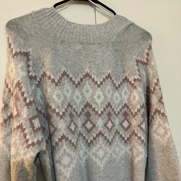 NWT Lucky Brand Gray Aztec Belted Long Sleeve Sweater Dress XL - Picture 6 of 10